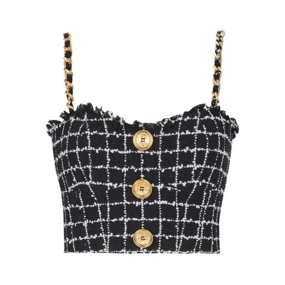 BALMAIN Sweaters - Balmain Women Tweed Top With Shoulder Straps